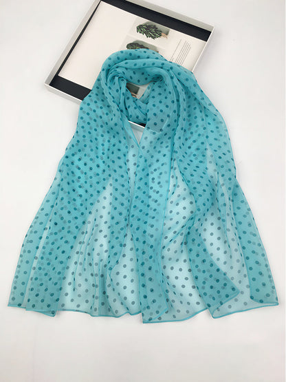 Polka Dot Chiffon Semi-Sheer Long Scarf