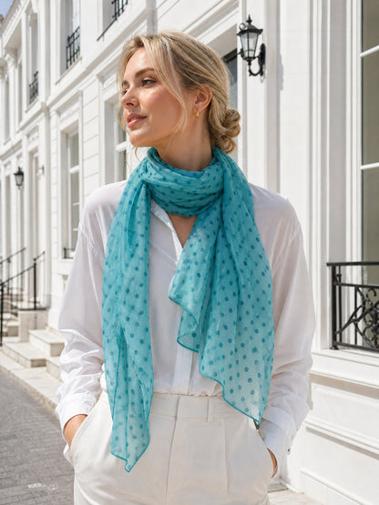Polka Dot Chiffon Semi-Sheer Long Scarf