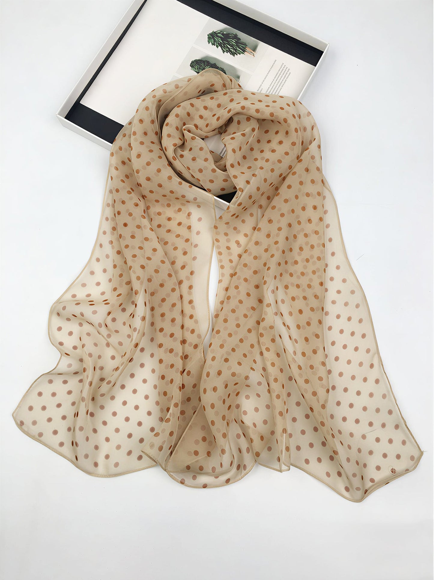 Polka Dot Chiffon Semi-Sheer Long Scarf
