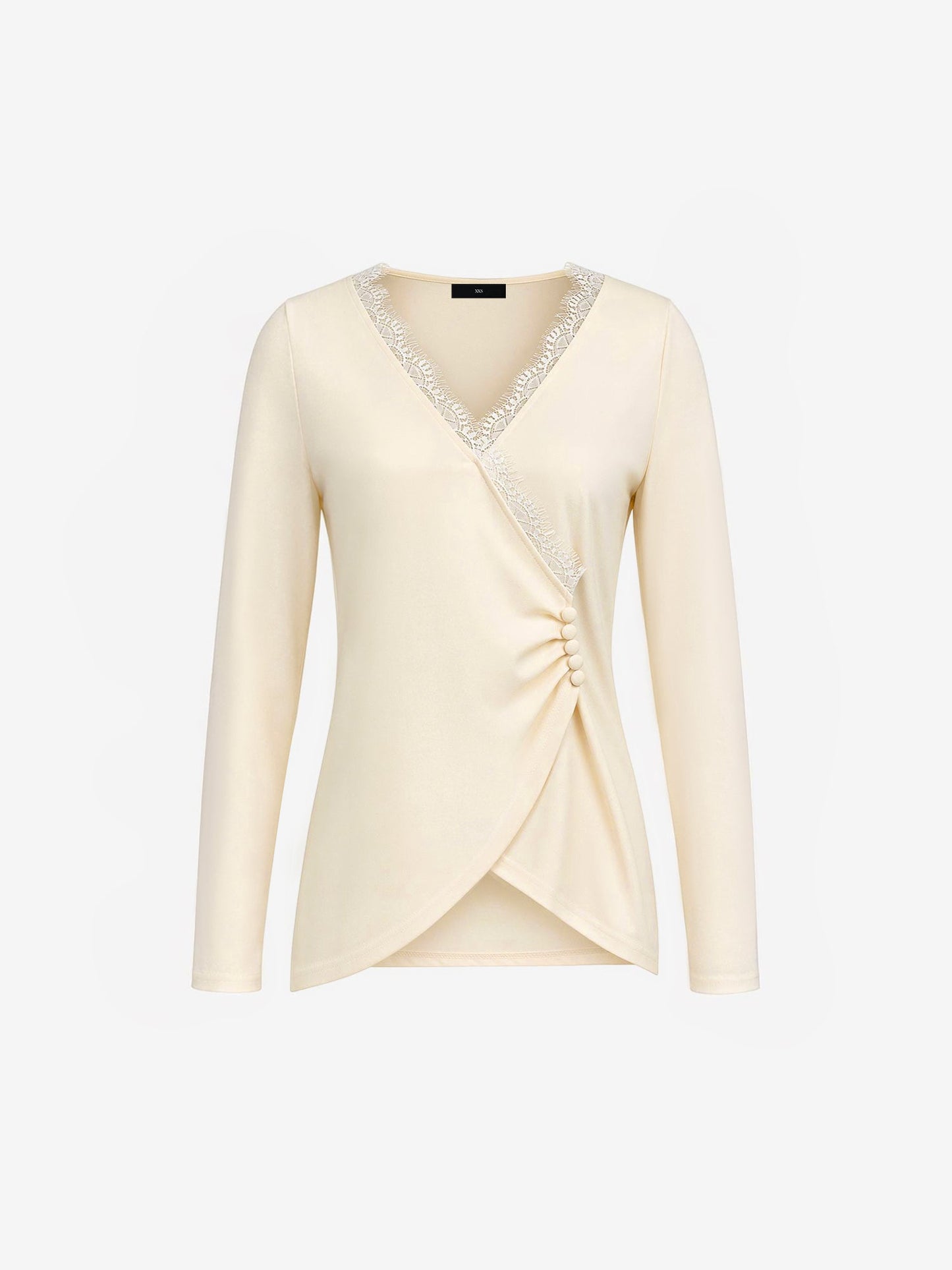Lace Asymmetrical Hem Solid Color Long Sleeve Top