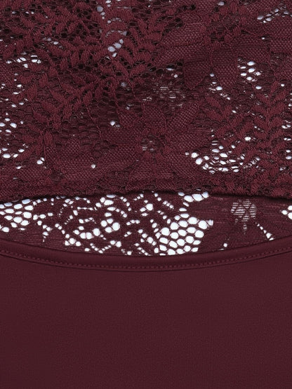 Lace Mock Neck Cut Out Long Sleeves Sheer Blouse