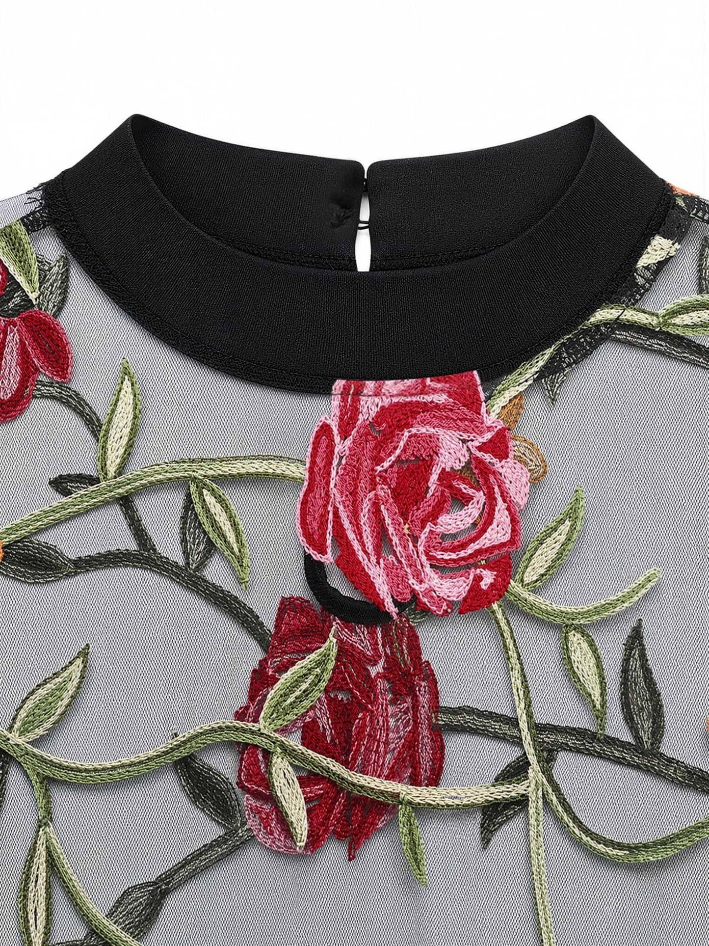 Floral Embroidered Mesh Long Sleeves Sheer Bodysuit