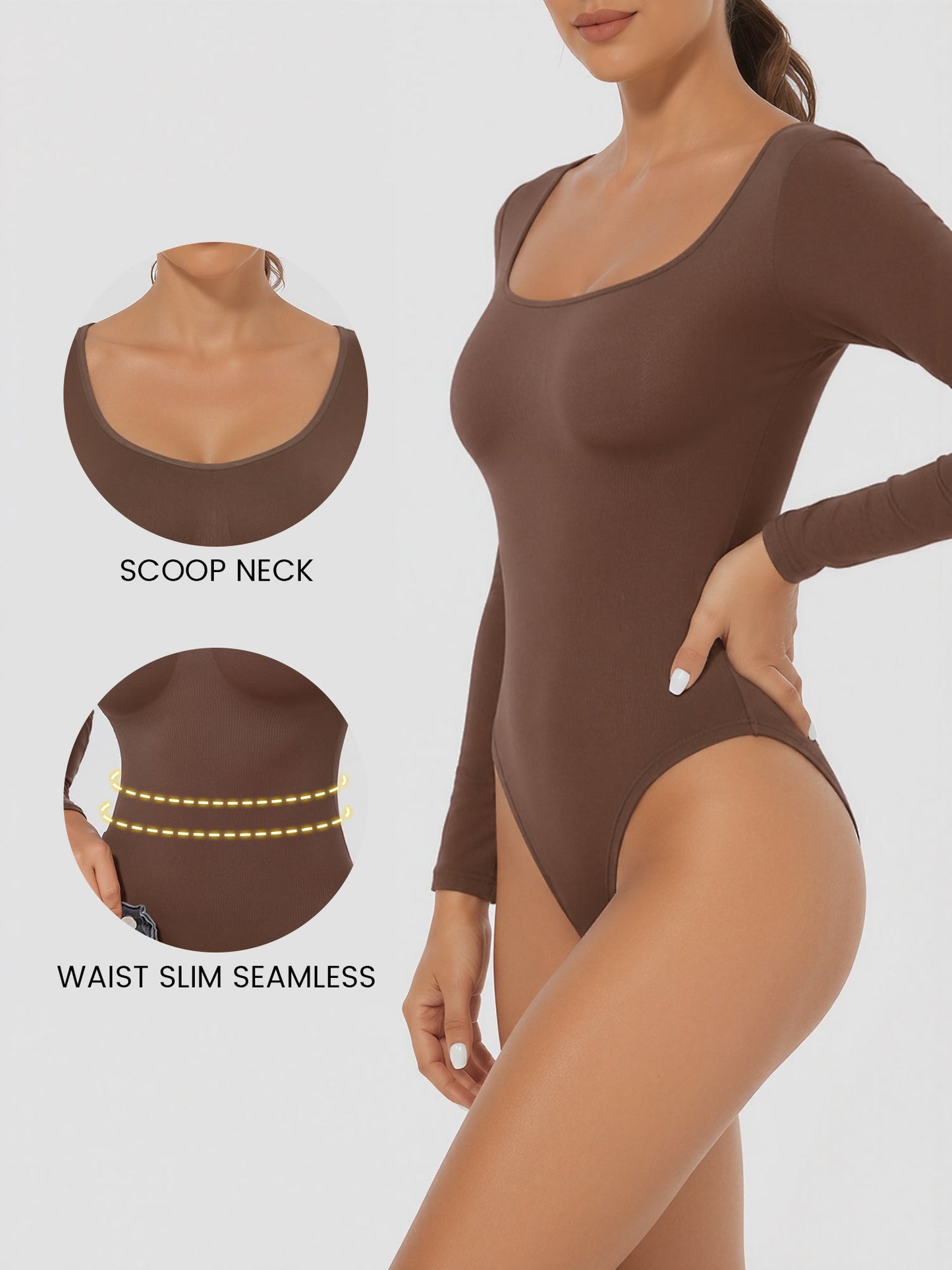 U Neck Long Sleeves Seamless Basic Bodysuit