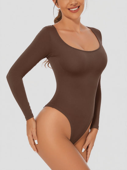 U Neck Long Sleeves Seamless Basic Bodysuit