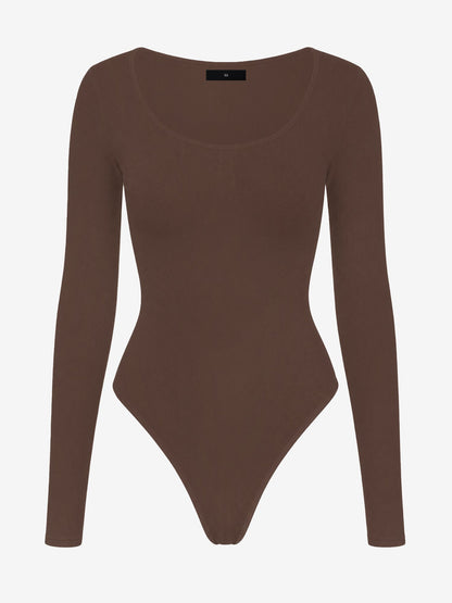 U Neck Long Sleeves Seamless Basic Bodysuit