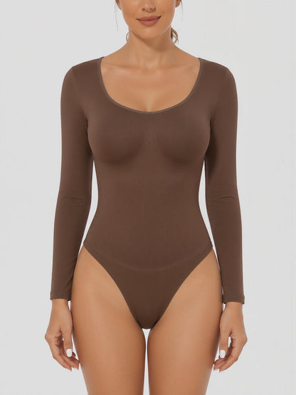 U Neck Long Sleeves Seamless Basic Bodysuit