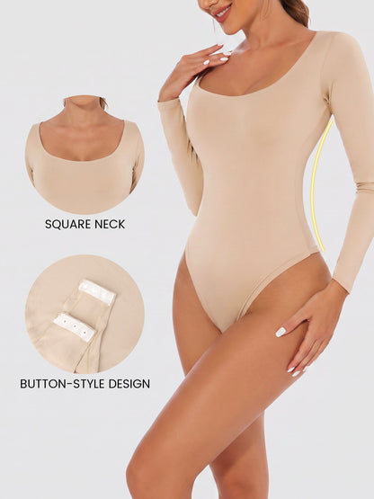 Solid Color Long Sleeves U Neck Casual Bodysuit