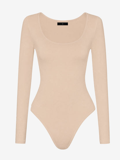 Solid Color Long Sleeves U Neck Casual Bodysuit
