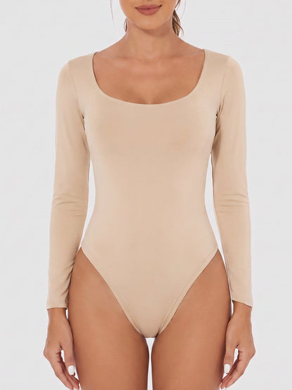 Solid Color Long Sleeves U Neck Casual Bodysuit