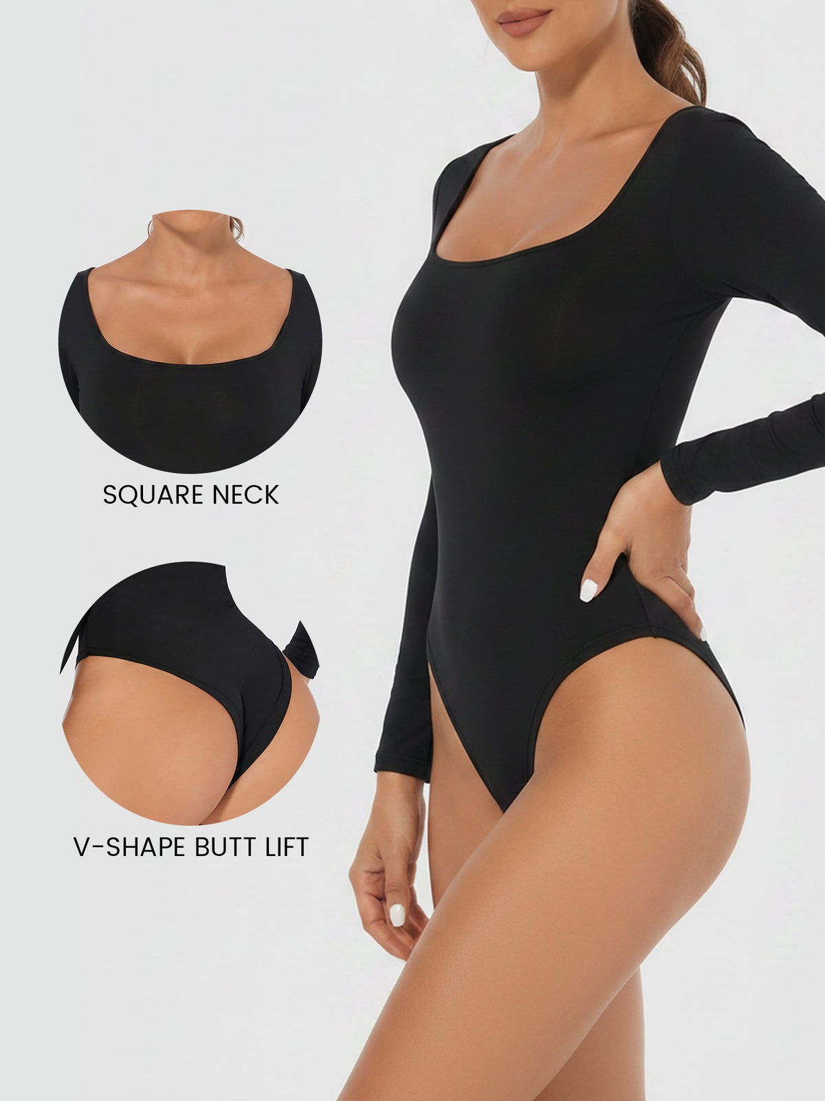 Solid Color Long Sleeves U Neck Casual Bodysuit