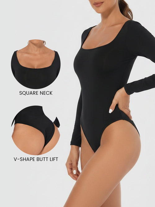 Solid Color Long Sleeves U Neck Casual Bodysuit
