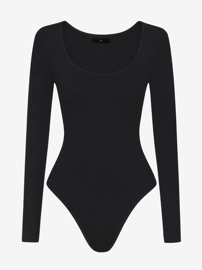 Solid Color Long Sleeves U Neck Casual Bodysuit