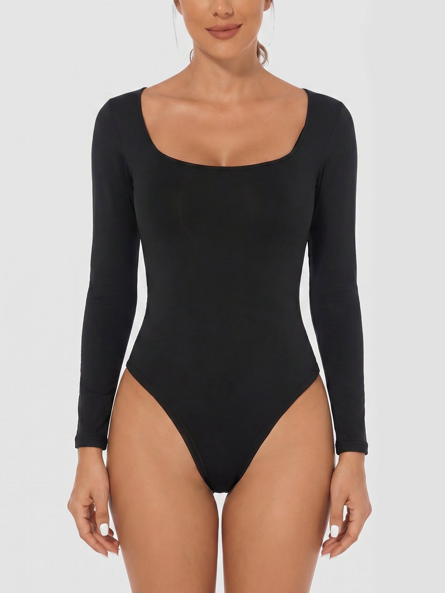Solid Color Long Sleeves U Neck Casual Bodysuit