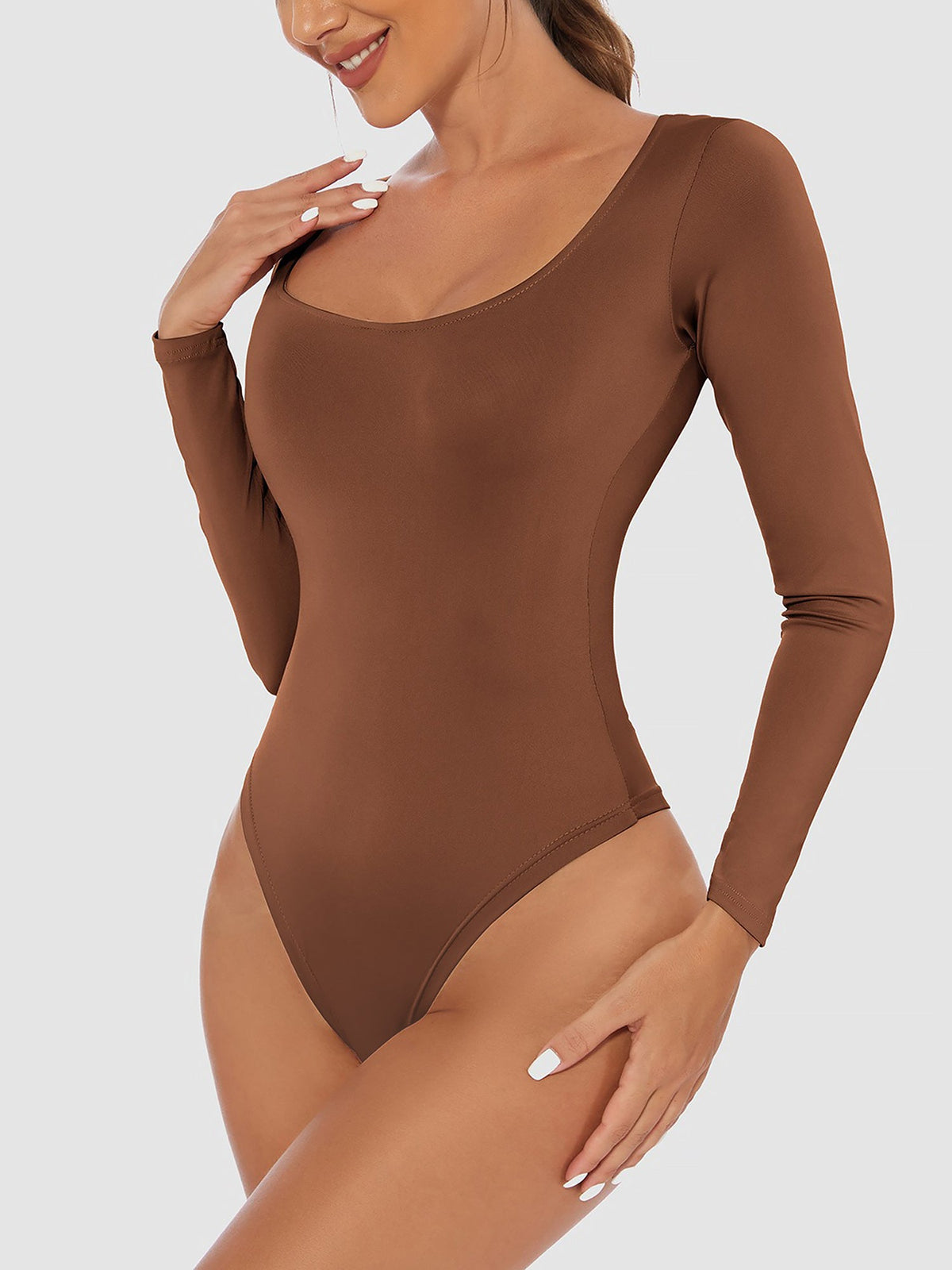Solid Color Long Sleeves U Neck Casual Bodysuit