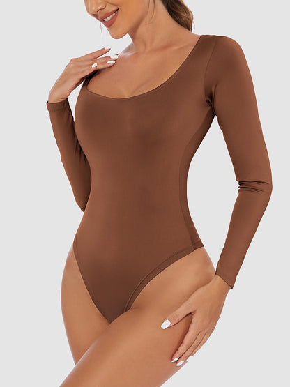 Solid Color Long Sleeves U Neck Casual Bodysuit