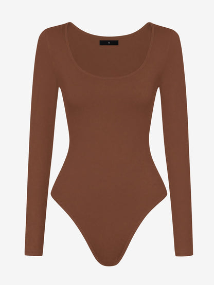 Solid Color Long Sleeves U Neck Casual Bodysuit