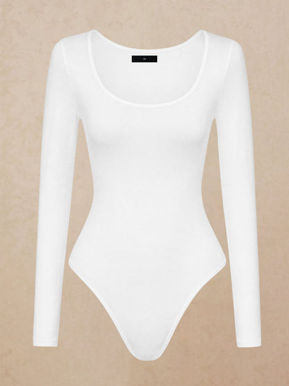 Solid Color Long Sleeves U Neck Casual Bodysuit