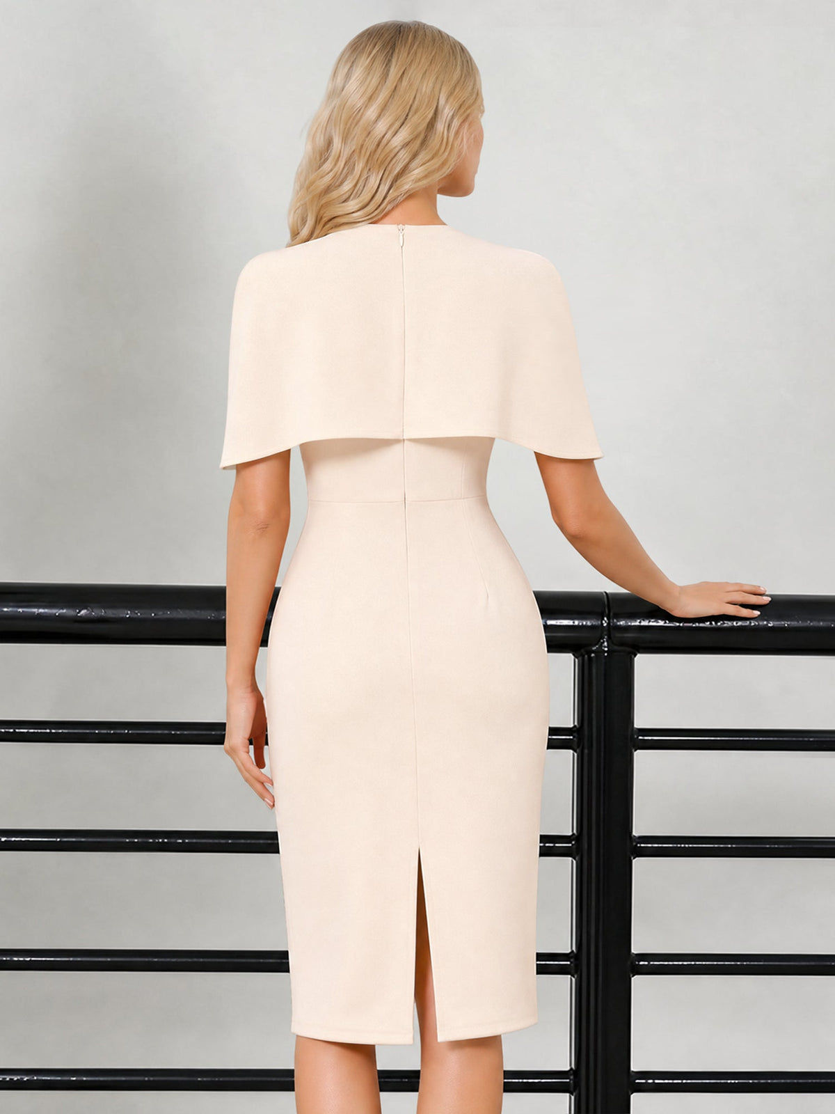 Fake Two Piece Midi Sheath Work Cloak Style Dress