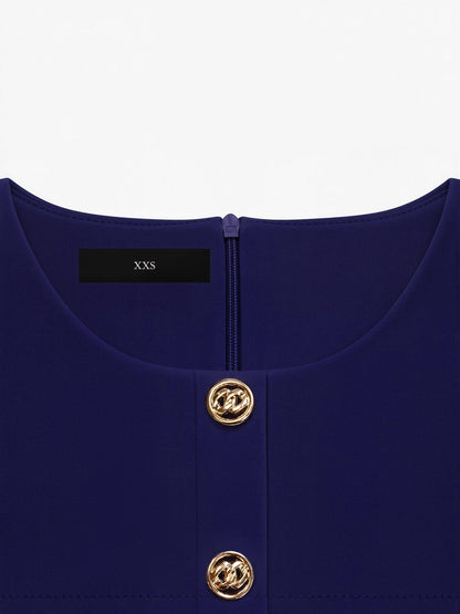 Fake Two Piece Midi Sheath Work Cloak Style Dress