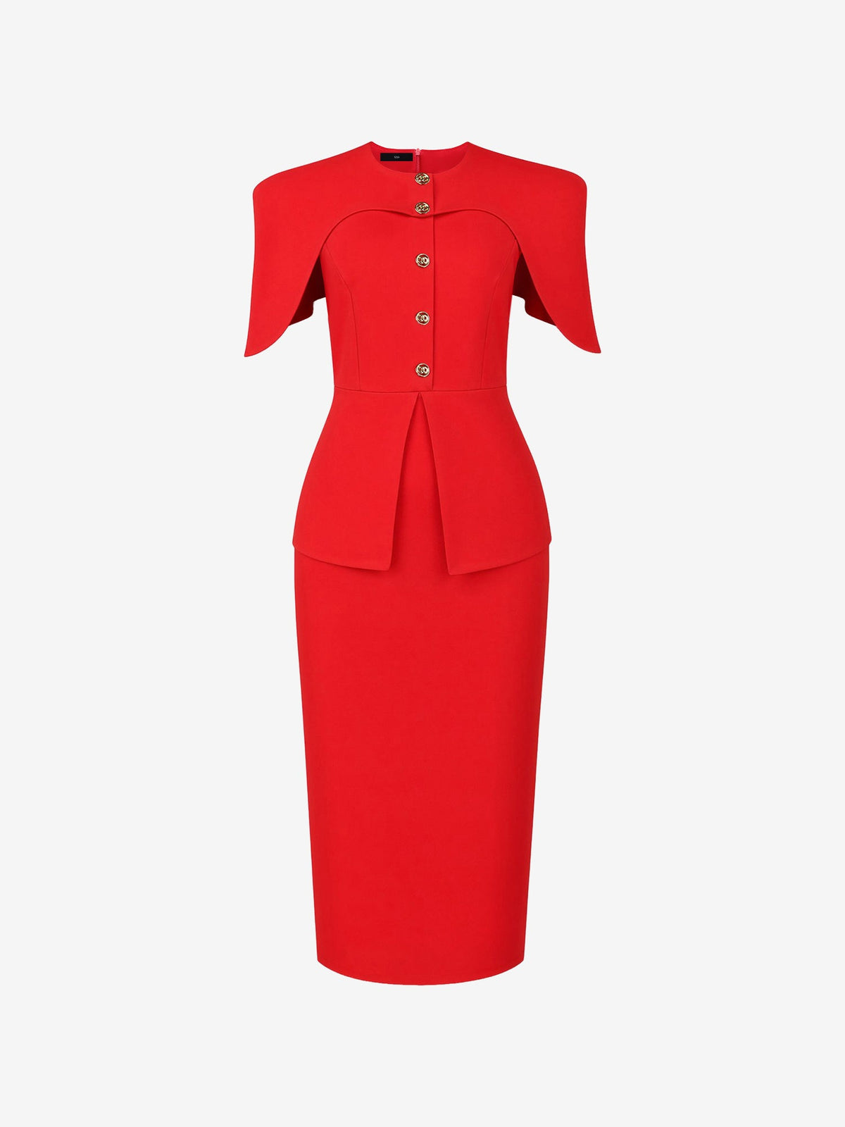 Fake Two Piece Midi Sheath Work Cloak Style Dress