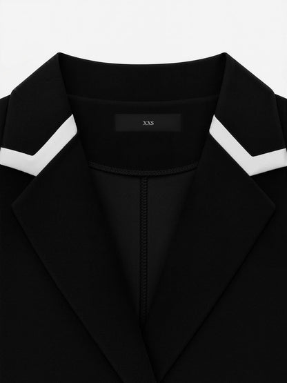 Notched Lapel Pleated Colorblock Belted Midi Dress