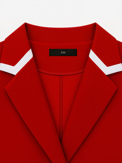 Notched Lapel Pleated Colorblock Belted Midi Dress