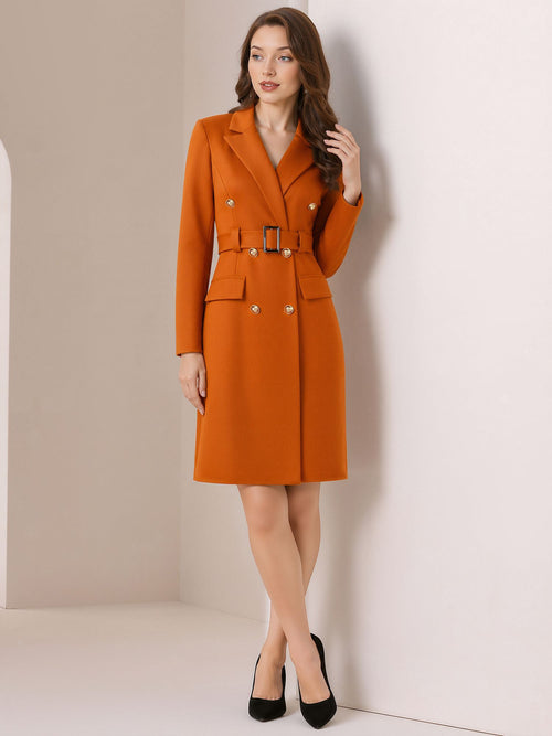 Notched Lapel Double-Breasted Belted Blazer Dress