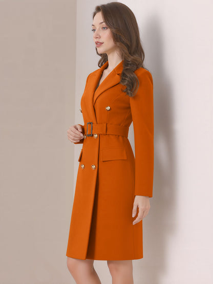 Notched Lapel Double-Breasted Belted Blazer Dress