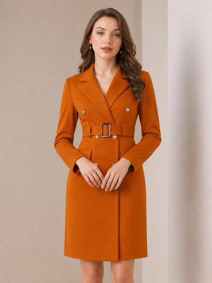 Notched Lapel Double-Breasted Belted Blazer Dress