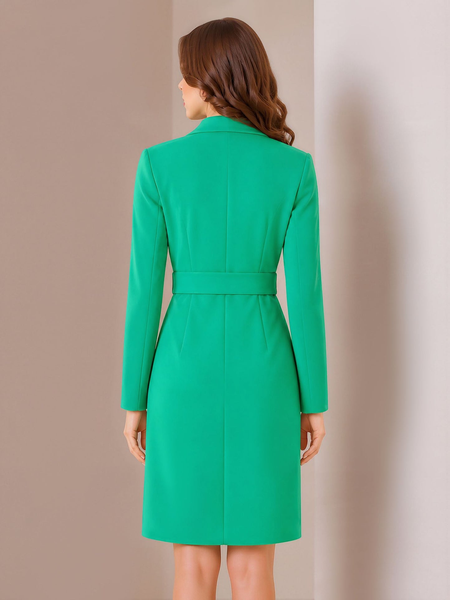 Notched Lapel Double-Breasted Belted Blazer Dress