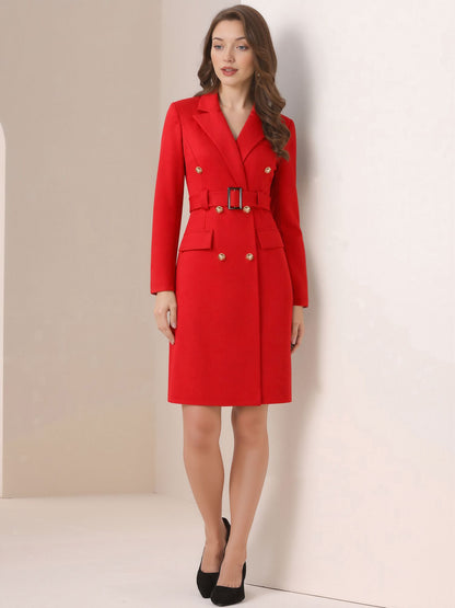 Notched Lapel Double-Breasted Belted Blazer Dress