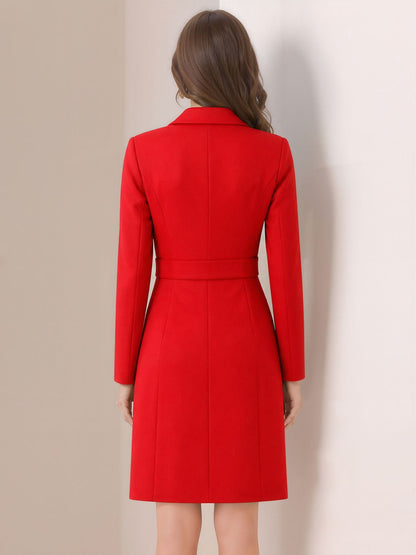 Notched Lapel Double-Breasted Belted Blazer Dress