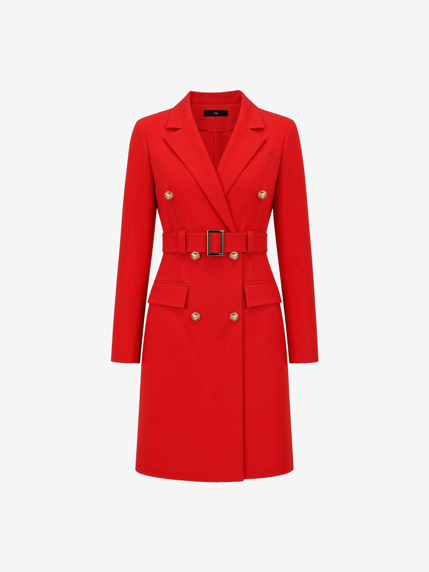 Notched Lapel Double-Breasted Belted Blazer Dress