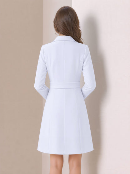Notched Lapel Double-Breasted Belted Blazer Dress