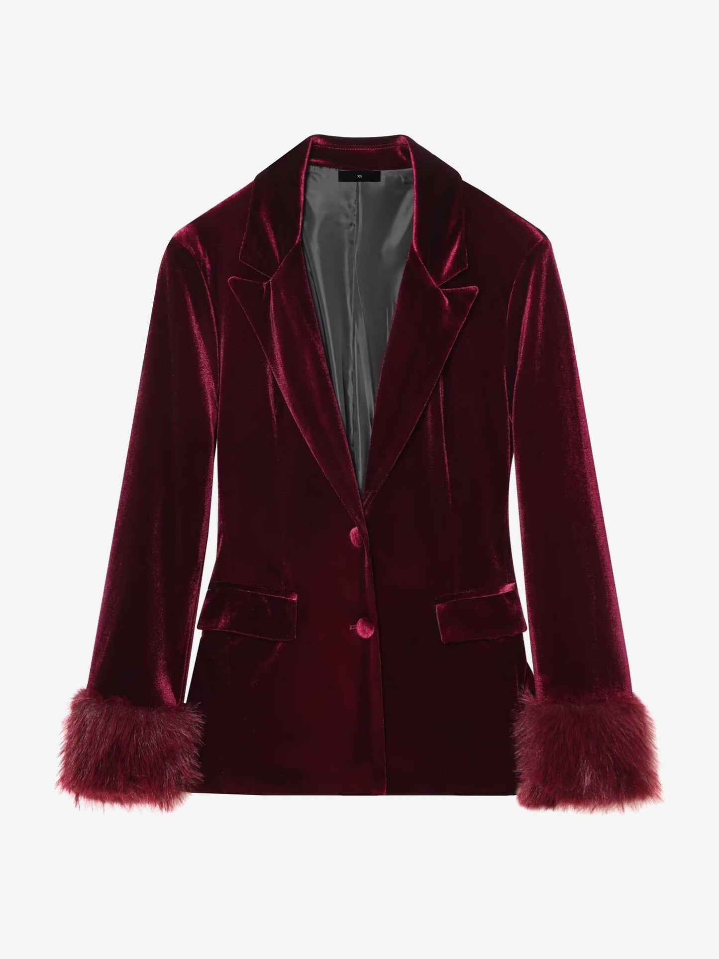 Velvet Notched Lapel Long Sleeves Faux Fur Cuff Blazer