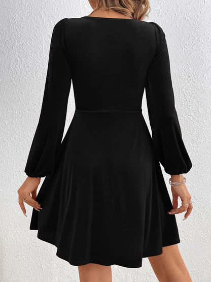 Velvet Puff Sleeves Ruched A-Line Mini Dress