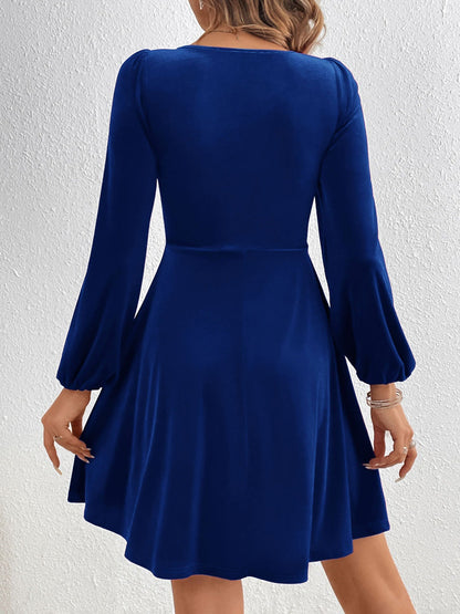 Velvet Puff Sleeves Ruched A-Line Mini Dress