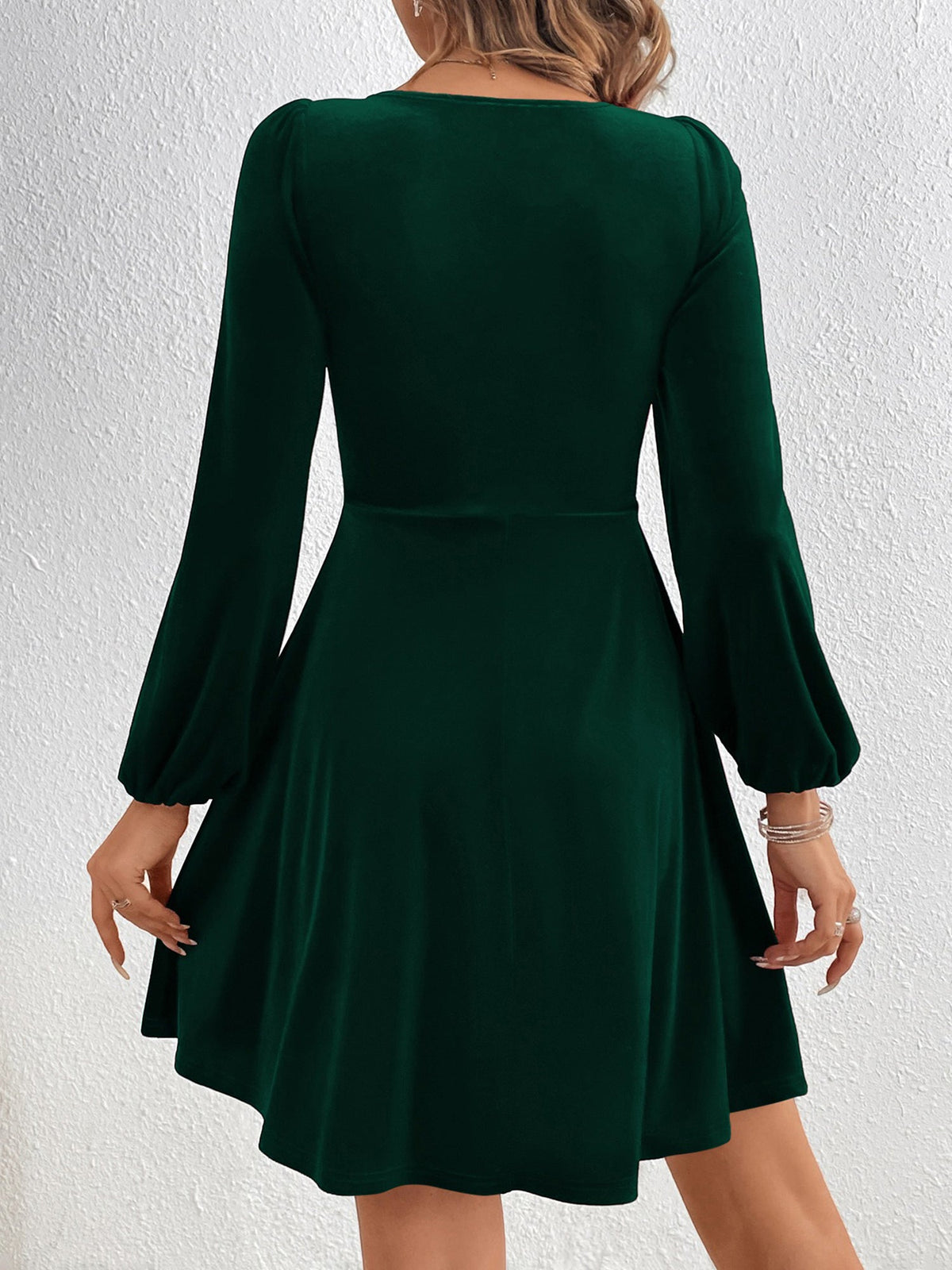 Velvet Puff Sleeves Ruched A-Line Mini Dress