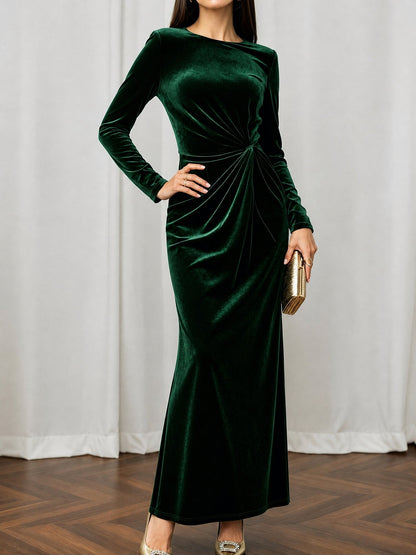 Velvet Long Sleeves Ruched Slit Bodycon Dress
