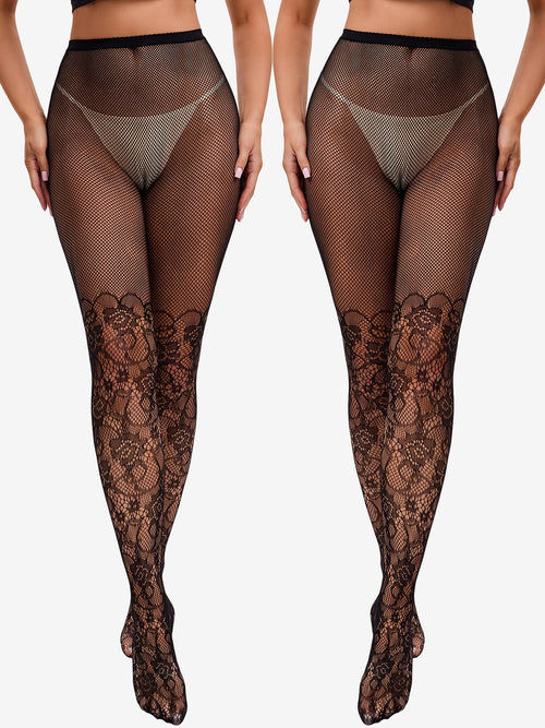 2 Pairs Halloween Mesh Floral Fishnet Pantyhose