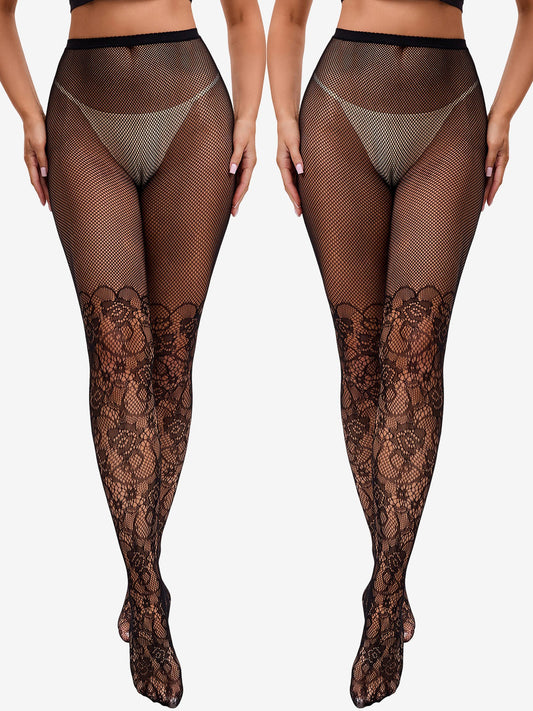 2 Pairs Halloween Mesh Floral Fishnet Pantyhose