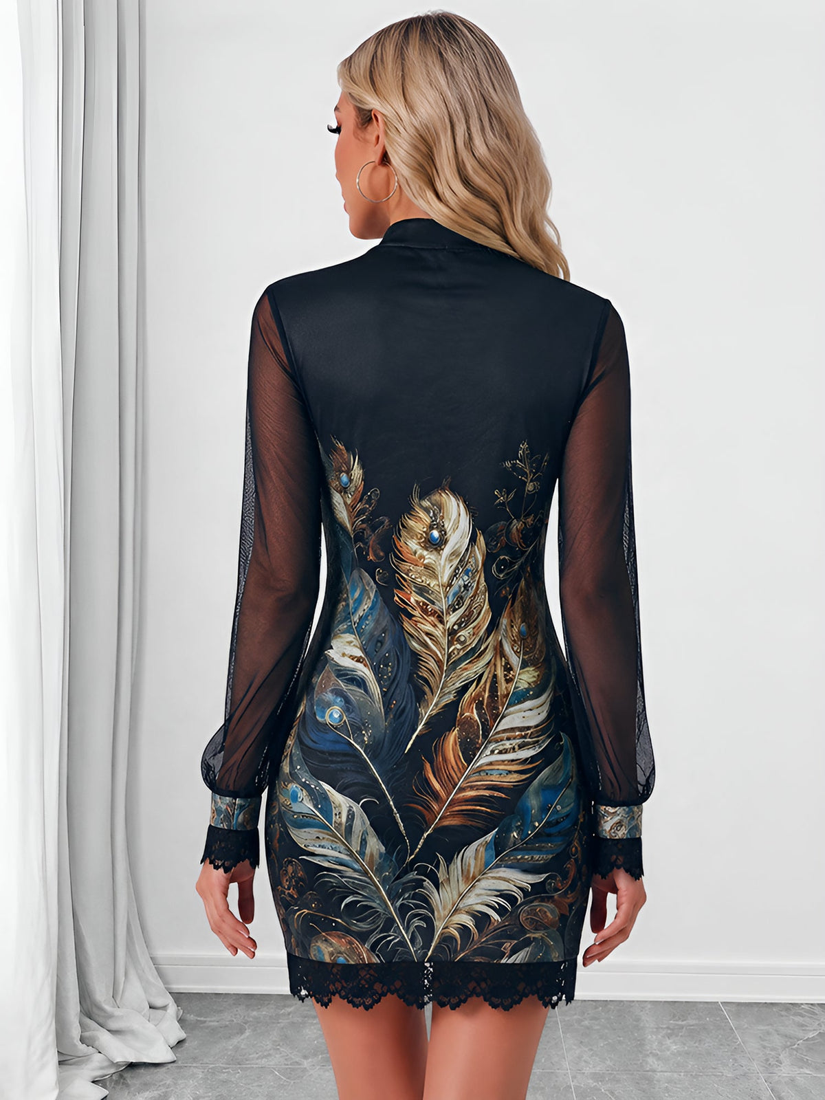 Lace Patchwork Sheer Mesh Floral Bodycon Mini Dress