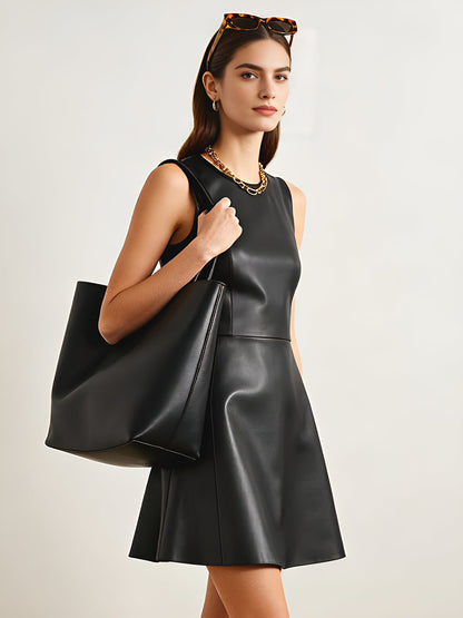 Faux Leather Sleeveless A-Line Mini Dress