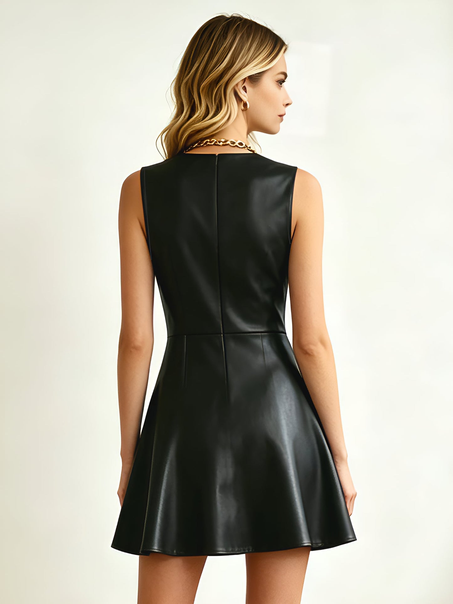 Faux Leather Sleeveless A-Line Mini Dress