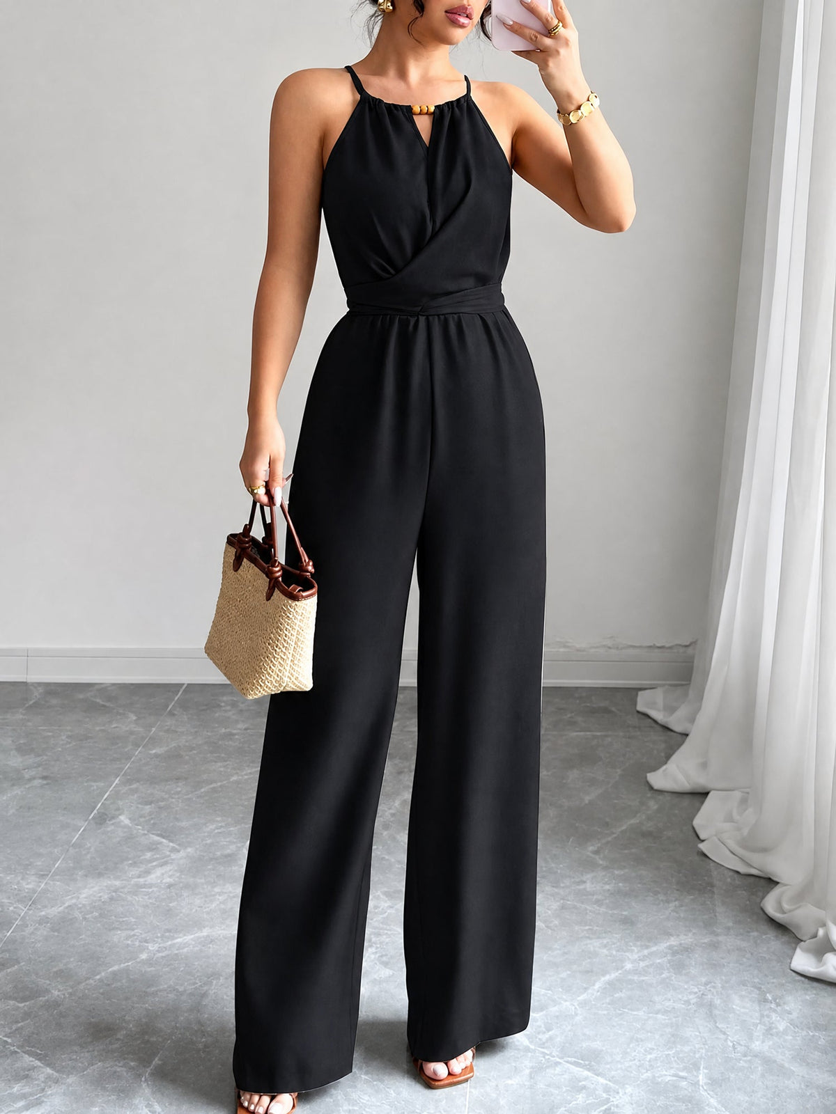 Sleeveless Criss Cross Lace-Up Wide Legs Jumpsuits