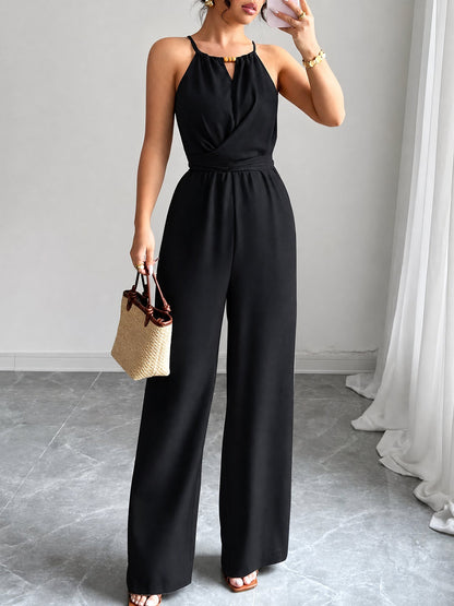 Sleeveless Criss Cross Lace-Up Wide Legs Jumpsuits