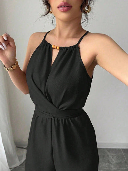Sleeveless Criss Cross Lace-Up Wide Legs Jumpsuits