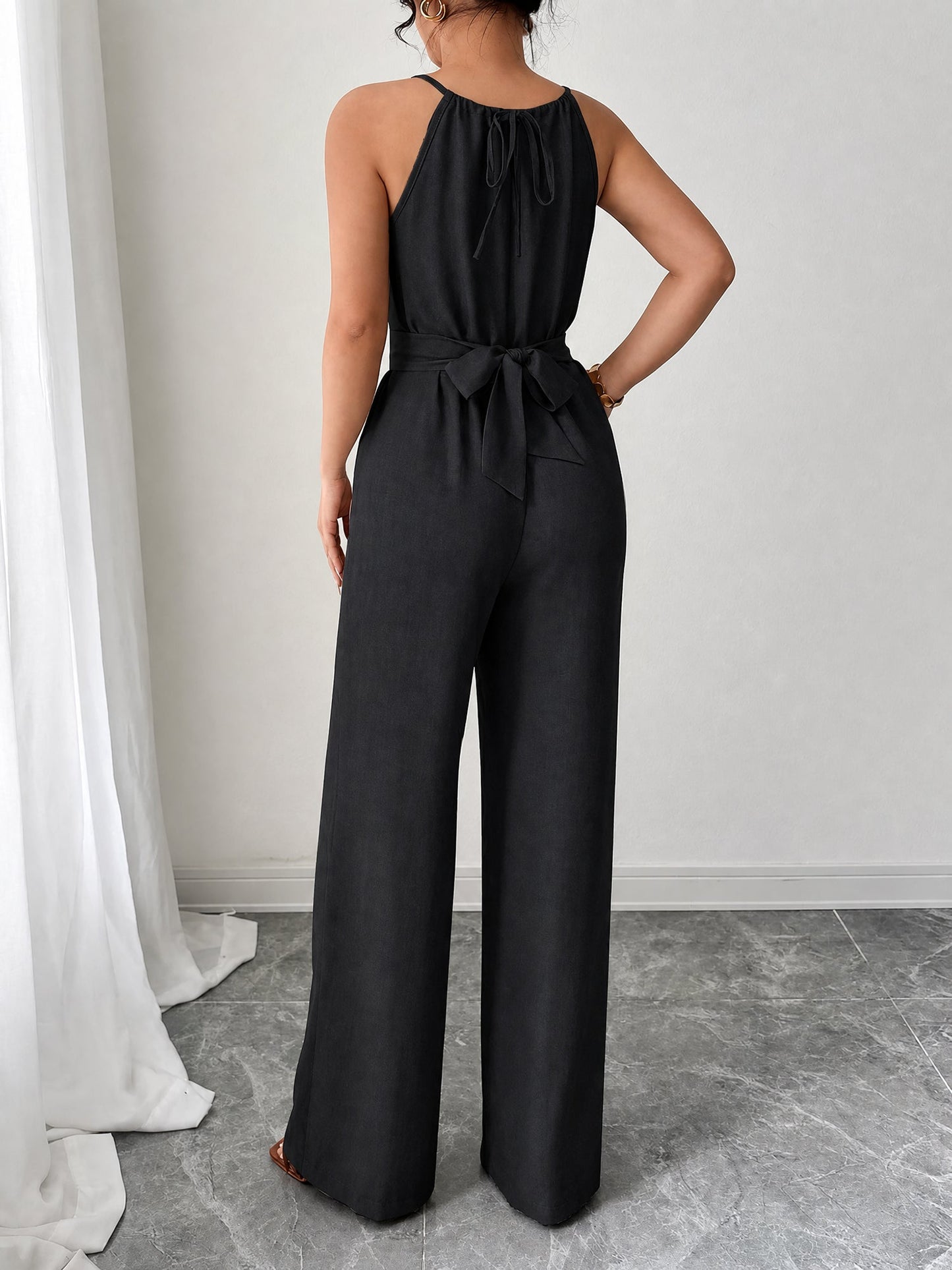 Sleeveless Criss Cross Lace-Up Wide Legs Jumpsuits