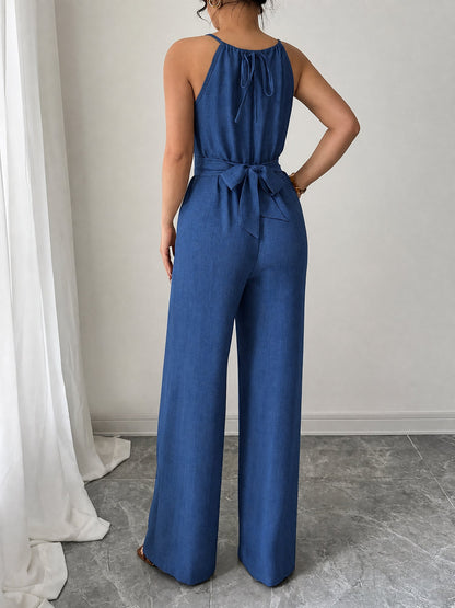 Sleeveless Criss Cross Lace-Up Wide Legs Jumpsuits