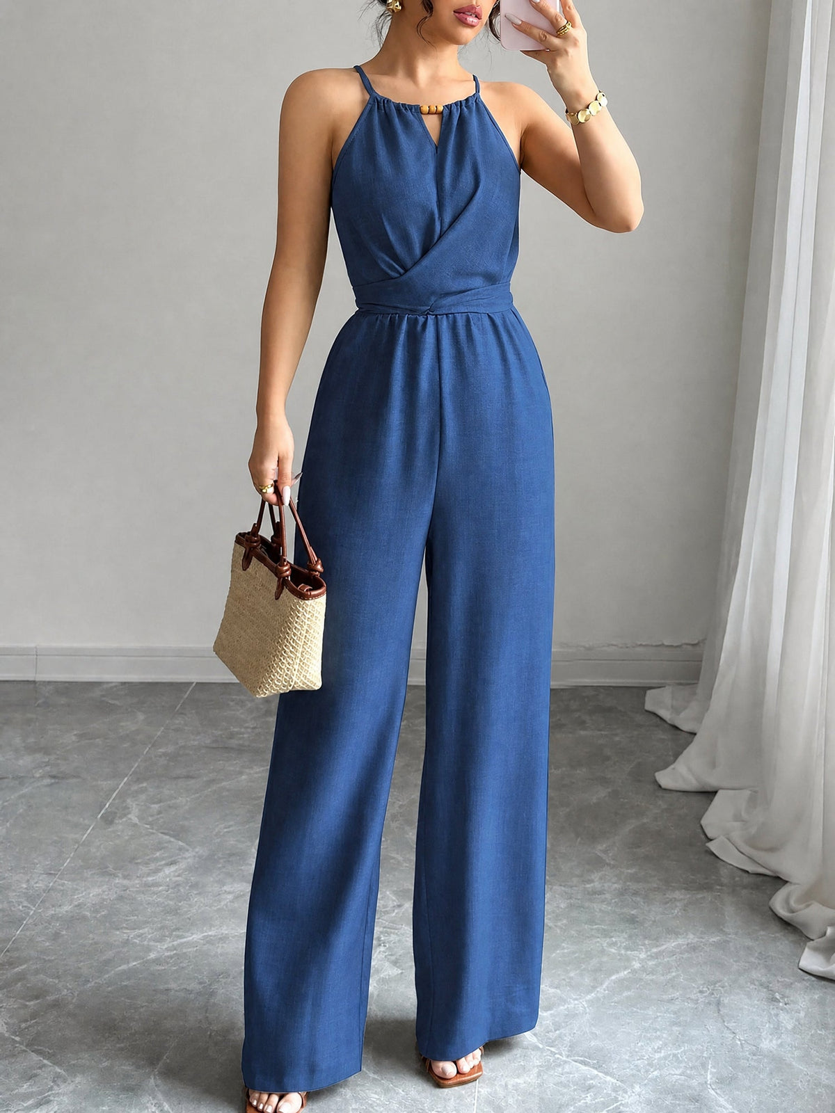 Sleeveless Criss Cross Lace-Up Wide Legs Jumpsuits